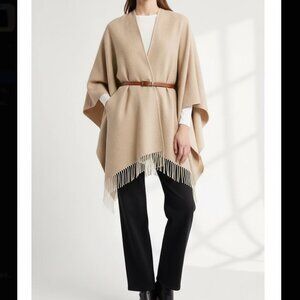 MARINA RINALDI Fringe Trim 100% Cashmere Poncho